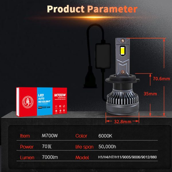M700 H11 70W 7000LM White LED Headlight Bulbs 2Pcs MAMMOTH® - 图片 9